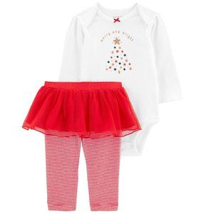 Girls Carter's Christmas Merry & Bright Bodysuit & Tutu Pant size 6 months NWT